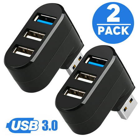 TSV 2-Packs 3 Port USB 3.0 Hub High Speed Splitter Plug and Play Bus Powered, 90°/180° Degree Rotatable,