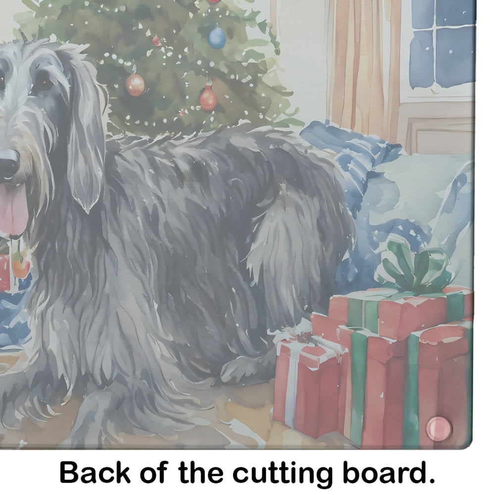 Scottish Deerhound Cozy Christmas Glass Cutting Board Large 12 in x 15 in
