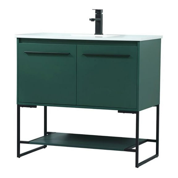 Elegant Decor Sloane 36" MDF and Steel Single Bathroom Vanity in Green