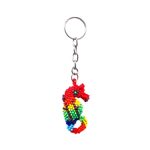 Seahorse Czech Glass Seed Bead 3D Figurine Keychain Metal Ring - Handmade Gifts Boho Car Keys Bag Sea Animal Accessories