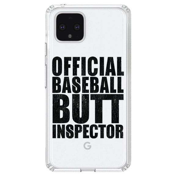 DistinctInk Clear Shockproof Hybrid Case for Google Pixel 4 (6.1" Screen) - TPU Bumper Acrylic Back Tempered Glass Screen Protector - Official Baseball Butt Inspector