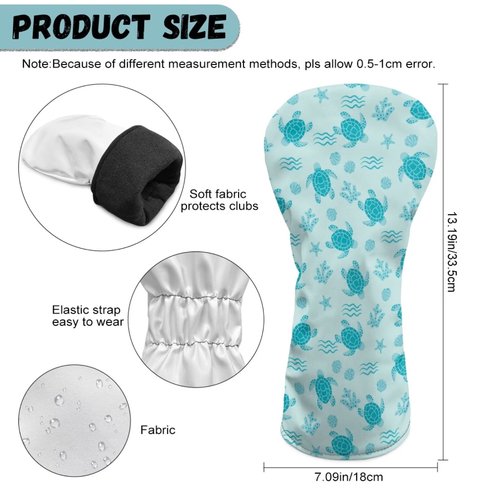 Uorisanigo Golf Club Head Covers Set for for Driver, Fairway Hybrid Woods, Blue Turtle Golf Headcovers Fit Most Golfs Clubs with Soft Lining for Extra Club Protection for Men and Women