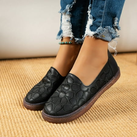 

Cathalem Womens Shoes Casual Wedge Sandals Ladies Fashion Solid Color Leather Embroidered Flower Shallow Dark Sandals for Women Black 7.5