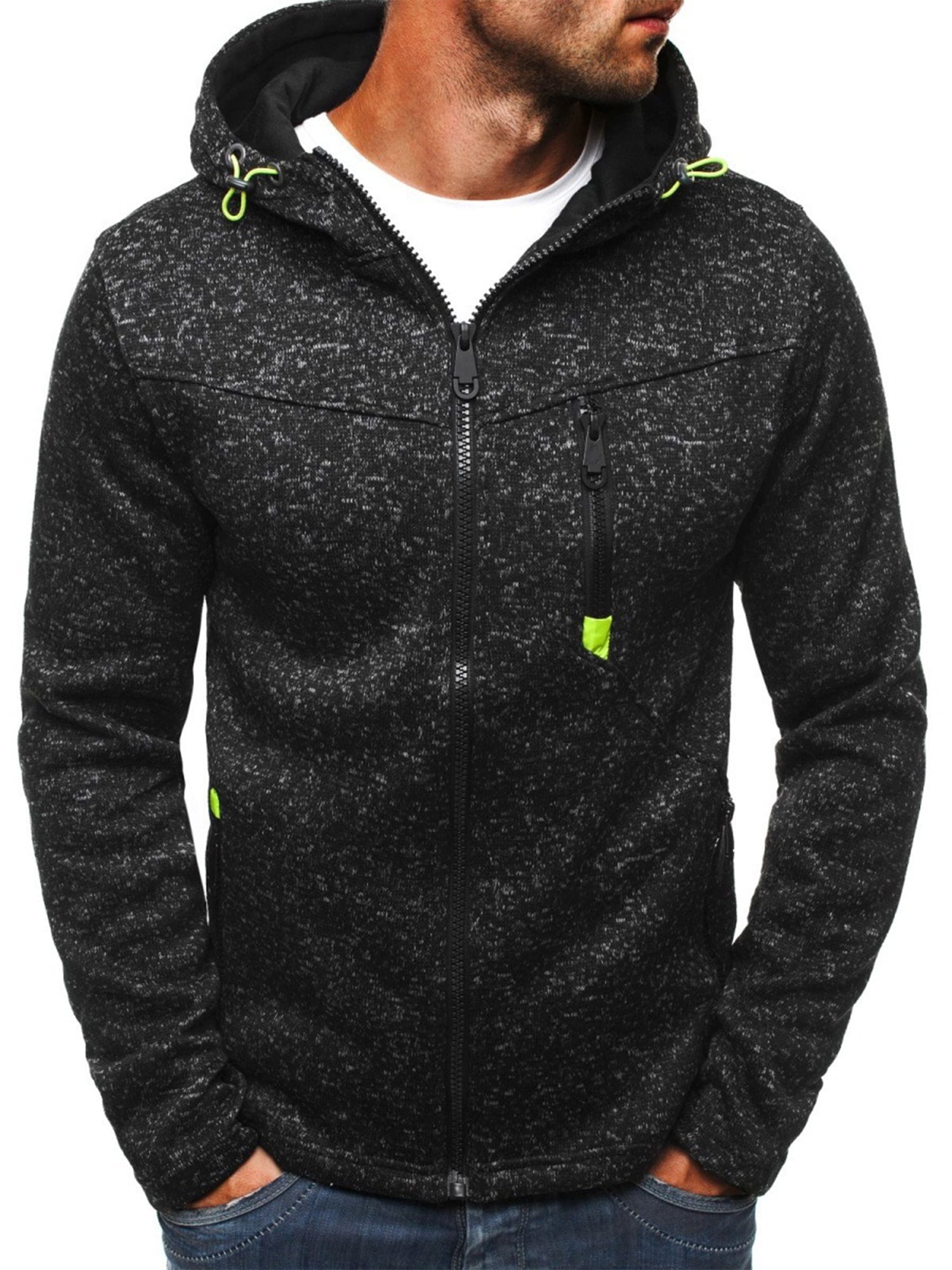 WSPLYSPJY Mens Hoodies Zipper Hooded Workout Leisure Solid Sweatshirt Jackets 