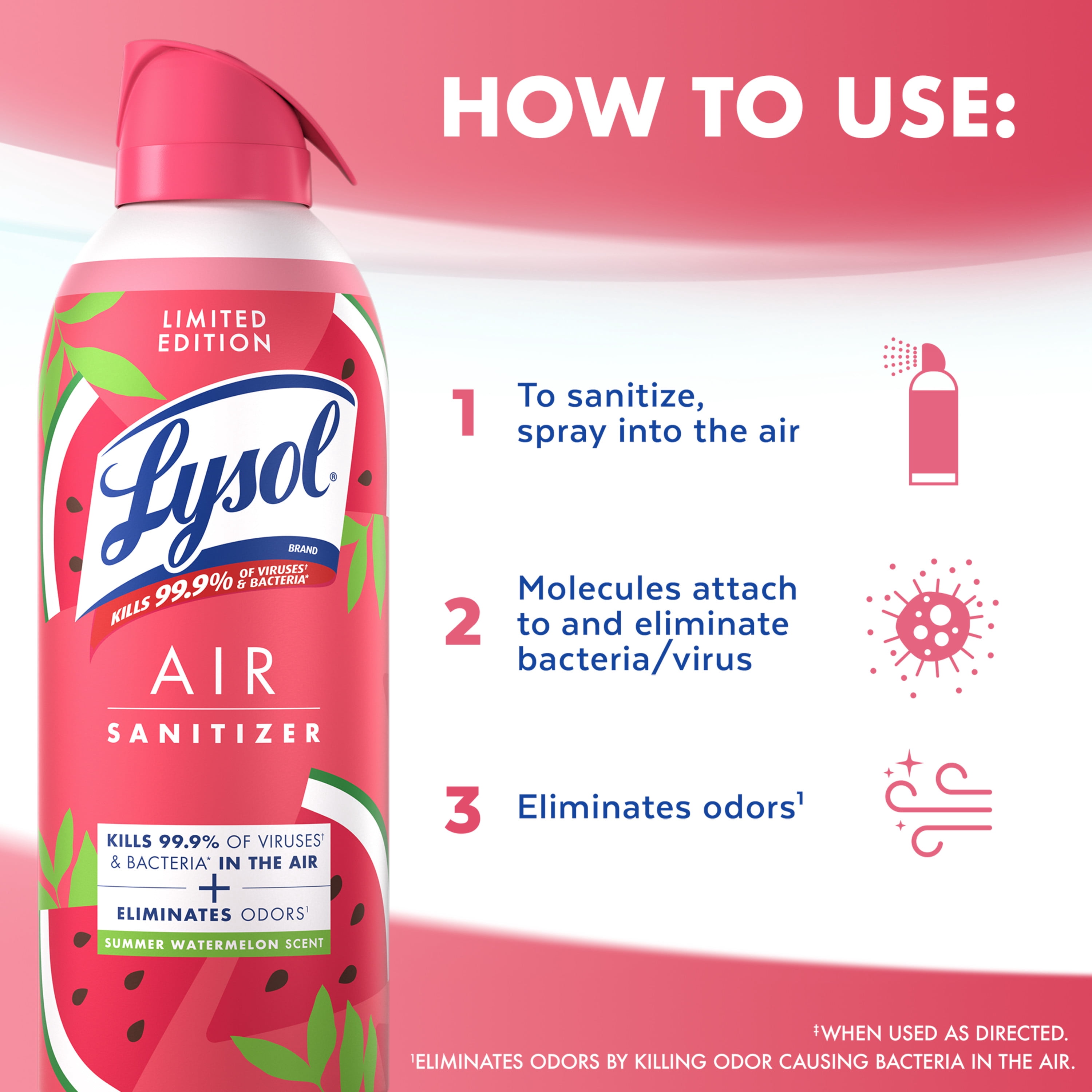 Lysol Air Sanitizer Spray for Air Sanitization and Bacterial Odor Elimination, Air Freshener Alternative, Summer Watermelon Scent, 10 oz