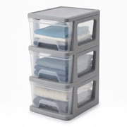 Starplast 3-Drawer Organization Tower Medium Storage Cart, Silver Plastic