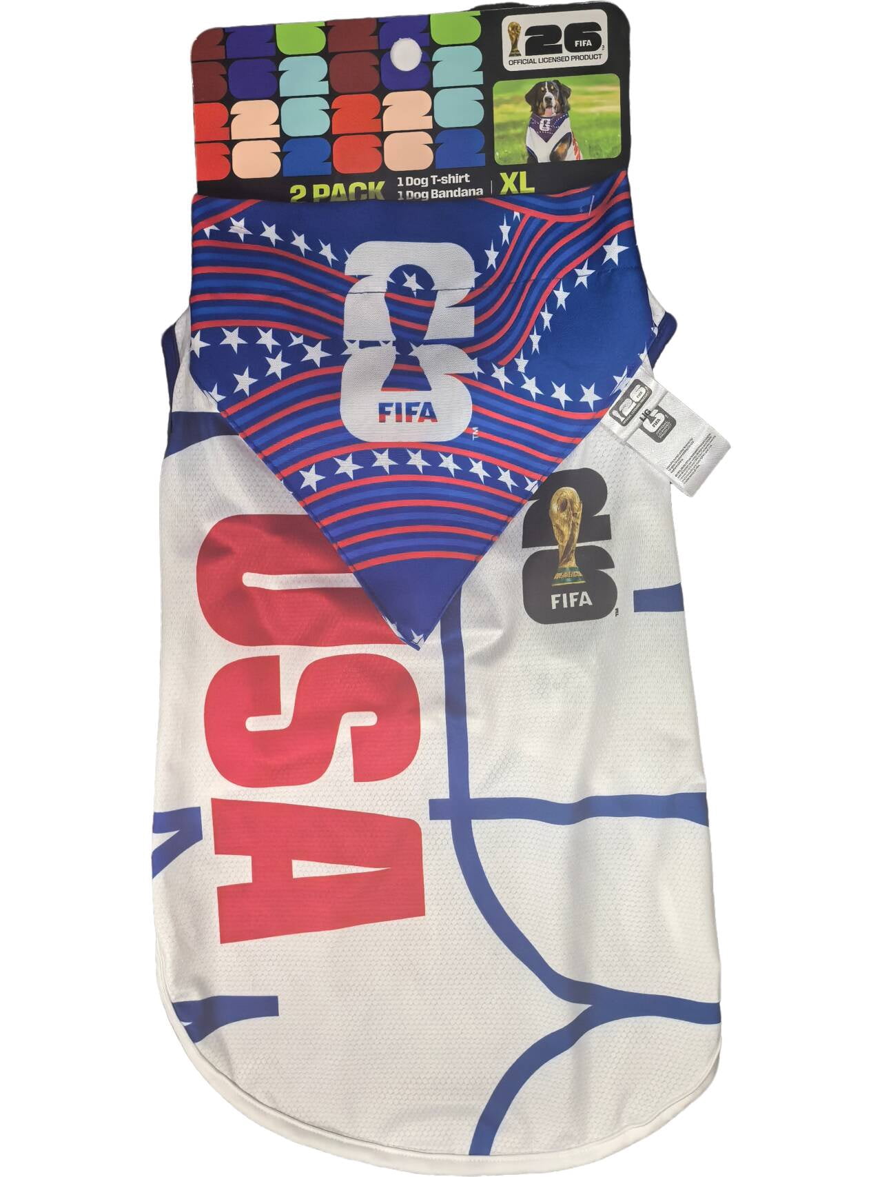 FIFA World Cup 2026 Team USA Pet Soccer Jersey and Bandana for Cats & Dogs, Extra Large