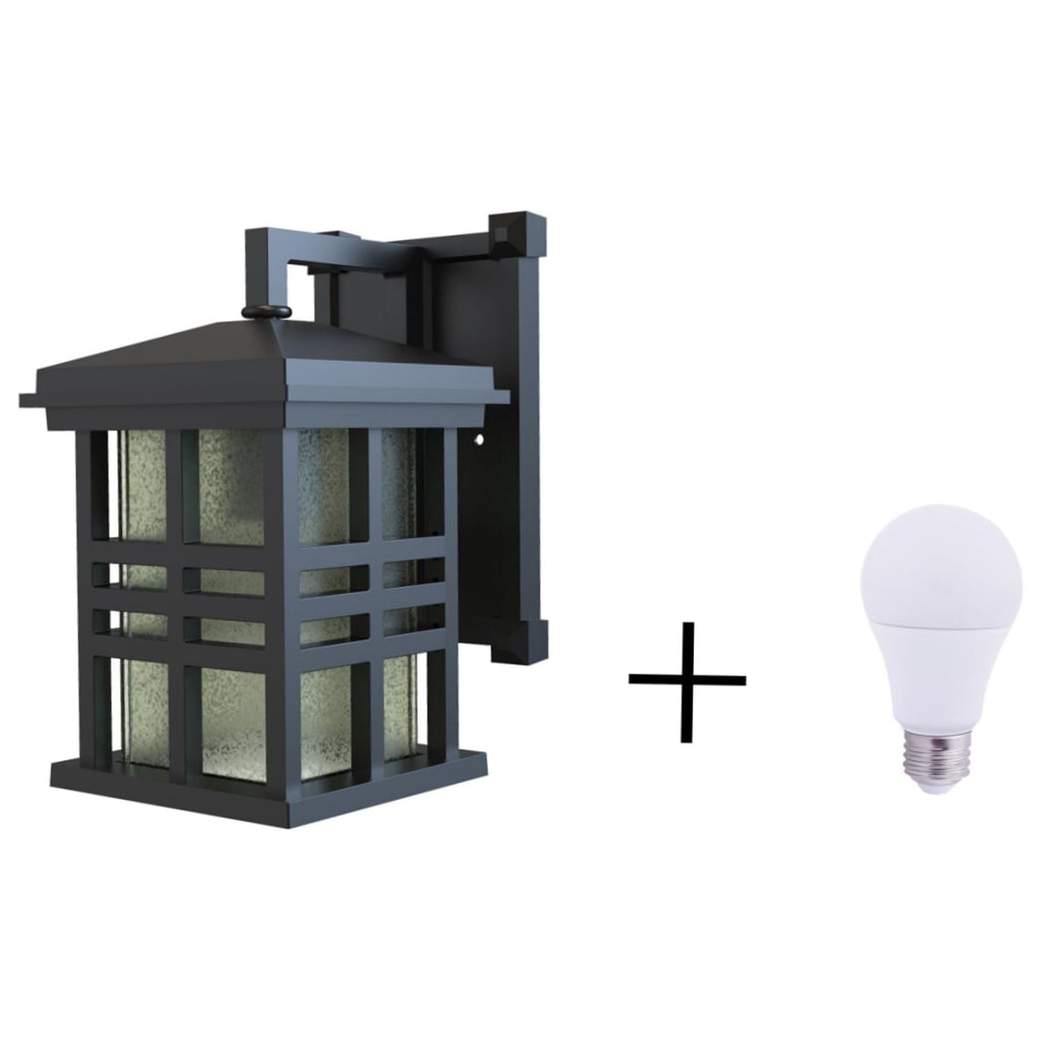 Better Homes & Gardens 9.8" Farmhouse Bronze Outdoor Wall Light, Metal Fixture Stained Glass Shade