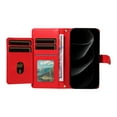thumbnail image 6 of Wallet Lanyard Crossbody Strap Heavy Duty Case for iPhone 17 with Cash Slots Card Holder Zipper Pocket Remium PU Leather TPU Full Body Protective Kickstand Rugged Phone Cover, Red, 6 of 7