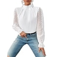 thumbnail image 2 of Gvmfive Womens Elegant Long Sleeve Blouse Casual Pleated Chiffon Shirt Tops, 2 of 5