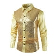 thumbnail image 2 of Fashion YLSDY Men's Shiny Metallic Sequin Long Sleeve Button Down Shirts for Halloween Cosplay Party Trendy Performance Costume Sequin Shirt Gold XL, 2 of 7