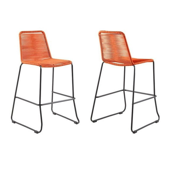 Afuera Living 30" Steel Frame Outdoor Barstool - Tangerine Rope/Black (Set of 2)