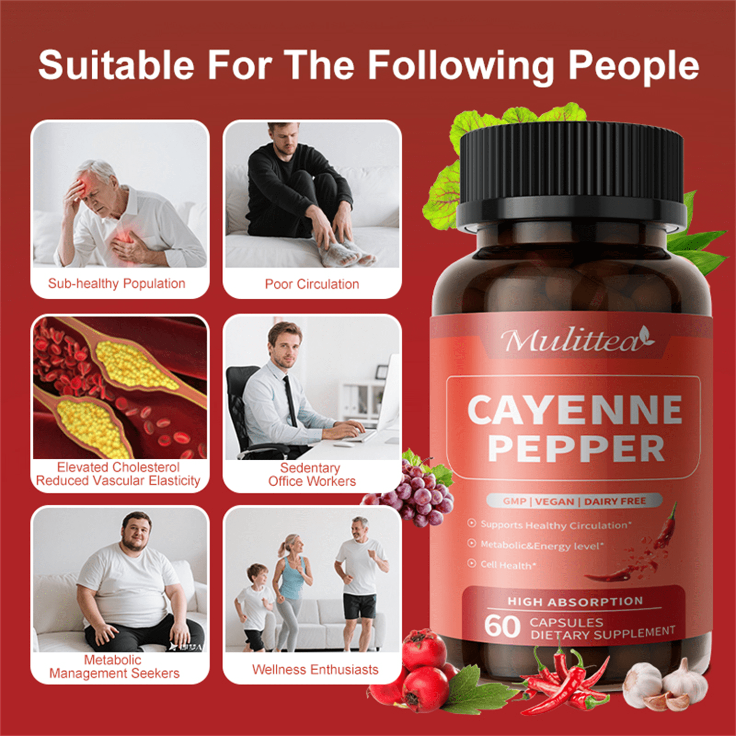 (2 Pack)Advanced Heart & Blood Flow Support | 12-in-1 Formula with Nattokinase 20,000FU, Hawthorn, Cayenne Pepper | Non-GMO Vegan Capsules By Mulittea