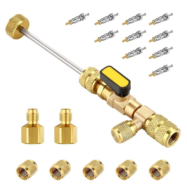 Hvac Valve Core Removal Tool, Valve Core Remover With Valve Cores, Nuts And R410 R32 Adapters, For