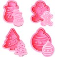 thumbnail image 2 of Juego de 4 cortadores de galletas navideñas con forma de árbol de Navidad, muñeco de nieve, pan de jengibre, huevo, cortador con mango con resorte, 2 of 9