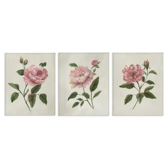 Stupell Industries Assorted Pink Flower Sprigs Floral Painting Wrapped Canvas Canvas Art Print Wall Art, 11 x 14, Set of 3