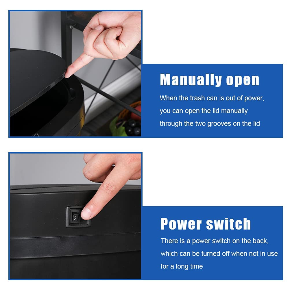 FDW 13 Gallon Stainless Steel Touchless Garbage Trash Can with Motion Sensor for Indoor Use(Black)