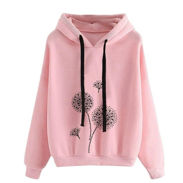 Chandail à Capuche pour Femmes à Manches Longues avec Cordon de Serrage et Imprimé Pissenlit, Coupe Ample Décontractée pour l'Automne et l'Hiver