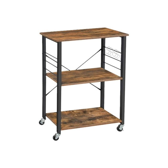 Benzara - Trolley - 2 shelves - 6 hooks - metal, wood - black, rustic brown