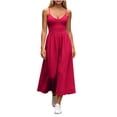thumbnail image 5 of VBVC Women's V Neck Spaghetti Strap Maxi Dress , Summer Casual Sleeveless Long Dress For Women , Ladies' Flowy Slim Sundress with Pockets,Hot Pink,S-2XL, 5 of 9