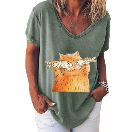 

Women Casual Print Creawneck Loose Short Sleeve T-shirt Top Blouse Pullover