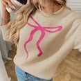 thumbnail image 5 of Blouse for Women Long Sleeved Round Neck Bow Printing Casual Pullover Sweater Beige M,Womens Sweater, 5 of 6
