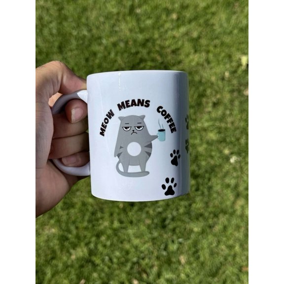 Funny Cat Coffee Mug - Meow Mean Coffee - Cute Gift For Cat Lover, Cat Mom And..