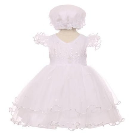 Baby Girls White Precious Ruffle Sleeves Christening Baptism Bonnet Dress (Best Baby Baptism Gifts)