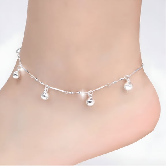 DESIGNICE Sterling Silver Tennis Anklet 5 Bells Women Chain Ankle Bracelet Barefoot Sandal Beach Foot Jewelry