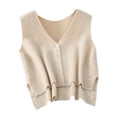 thumbnail image 1 of Chaleco tipo suéter para mujer, cuello en V, jerséis cómodos y modernos, camisetas sin mangas, chaleco sin mangas Albaricoque, 1 of 9