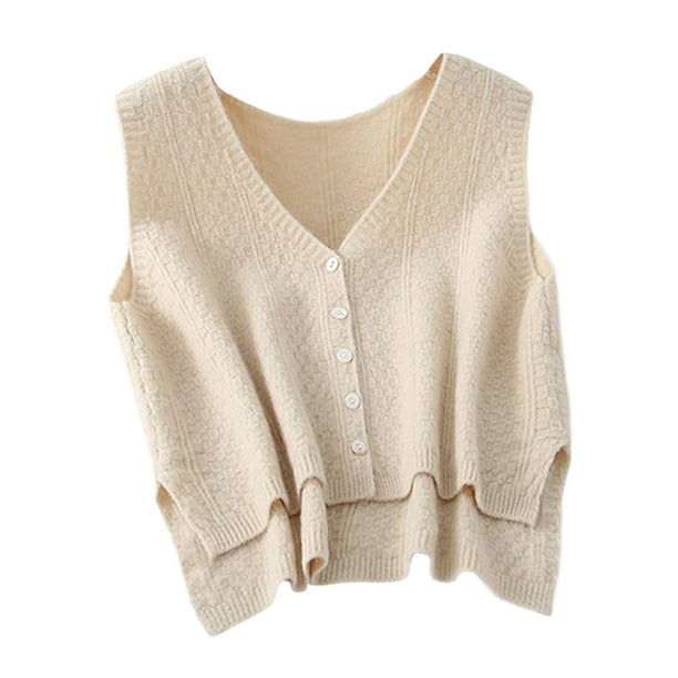 Chaleco de punto para mujer, cuello en V, camiseta sin mangas con una hilera de botones, chaleco de punto de moda