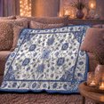 thumbnail image 6 of Chinoiserie Floral Medallion Porcelain Blue Pattern, Cozy Botanical Garden Scene, Warm Flannel Blanket for Sunroom and Reading Nook, Garden Lovers Thanksgiving Gift, Artistic Home Decor, 6 of 9