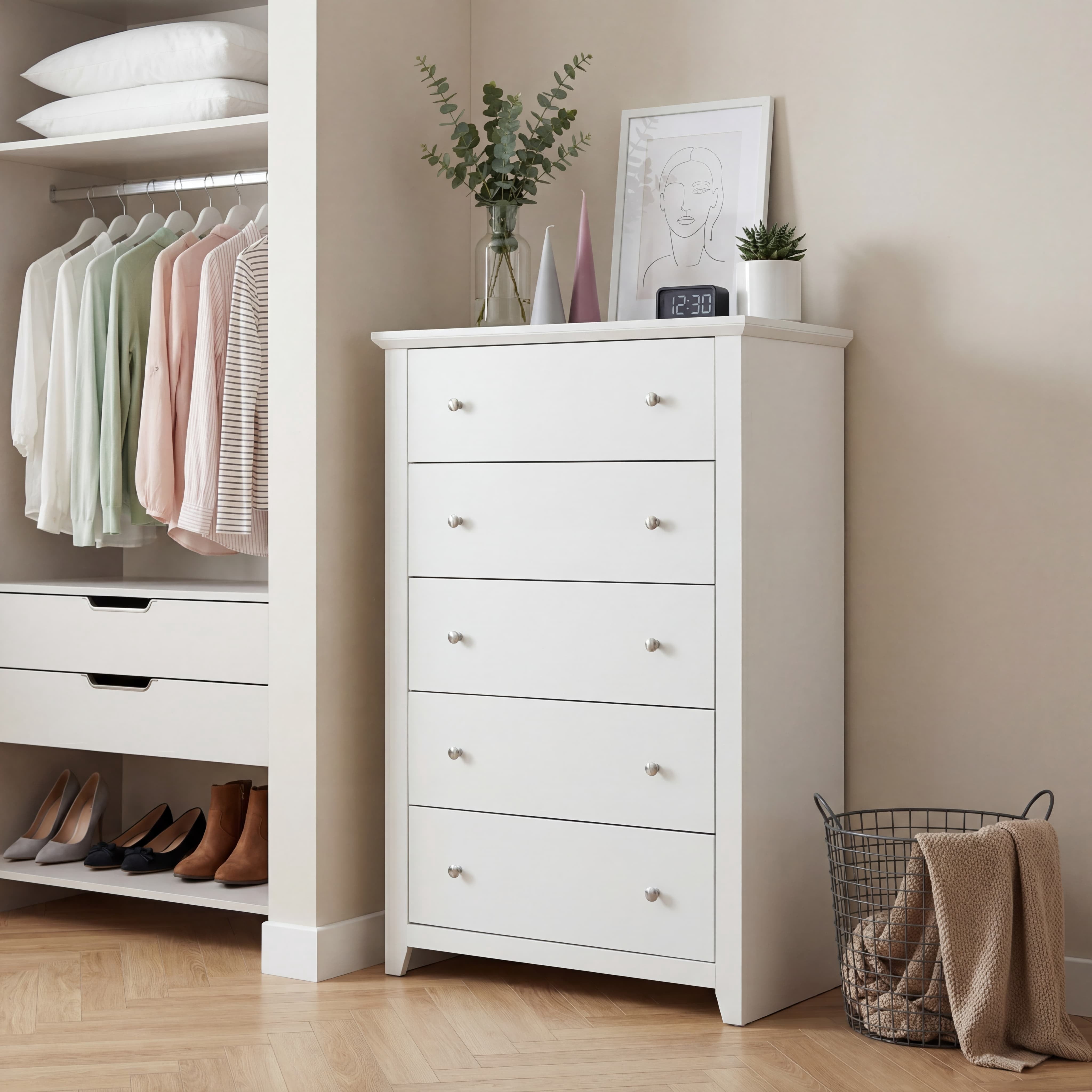 wayfair white dresser 8-Drawer 52"W Double Dresser With Walnut Brown Top Panel drawer dresser Fortman White 7 Drawer Dresser