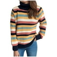 thumbnail image 2 of Jjayotai Women Striped Color Block Sweaters Clearance, Mock Neck Long Sleeve Loose Soft Fuzzy Knit Pullover Black S, 2 of 7
