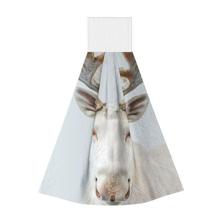

Ocsxa White Reindeer Portrait for Hand Towels Hand Wipes with Velcro Soft and Fast Absorbent Hanging Towels Reusable Cleaning Cloth for Kitchen/Bathroom/Laundryroom 14x18In