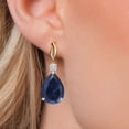 thumbnail image 3 of Gem Stone King 925 Silver and 10K Yellow Gold Blue Created Sapphire and White Zirconia Dangle Earrings for Women | 26.04 Cttw | Gemstone September Birthstone | Pear Shape 18X13MM, 3 of 6