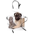 thumbnail image 1 of Pug Apron Cute Young Pets Kitten and Puppy Pug Scottish Fold Animal Fun Photography Print, Unisex Kitchen Bib Apron with Adjustable Neck for Cooking Baking Gardening, Pale Brown Beige, by Ambesonne, 1 of 3
