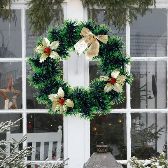 FastXmas 11 Inch Christmas Wreaths Decorations Red Berries with Flowers Giltter Christmas Vines Hanging Ornaments Christmas Garland Realistic Wreaths Decor for Indoor&Outdoor Front Door Xmas Holiday