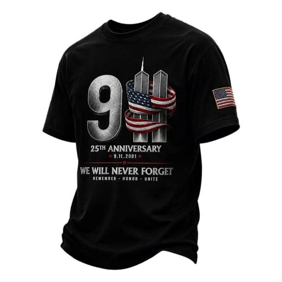 AHMOMEI S-4XL 911 Never Forget Shirt Men Memorial 911 25 Year Anniversary American Flag Commemorative Hope Courage Patriotic 911 American Shirt Black XL