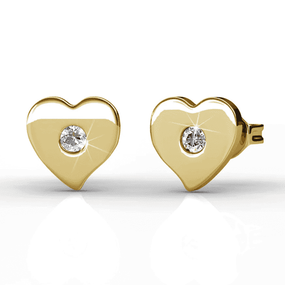 Cate & Chloe Vanessa 18k Yellow Gold Plated Heart Stud Earrings with Swarovski Crystals for Women