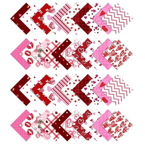 Soimoi Precut 10-inch Valentine Prints Cotton Fabric Bundle Quilting Squares Charm Pack DIY Patchwork Sewing Craft- Pink-White & Red