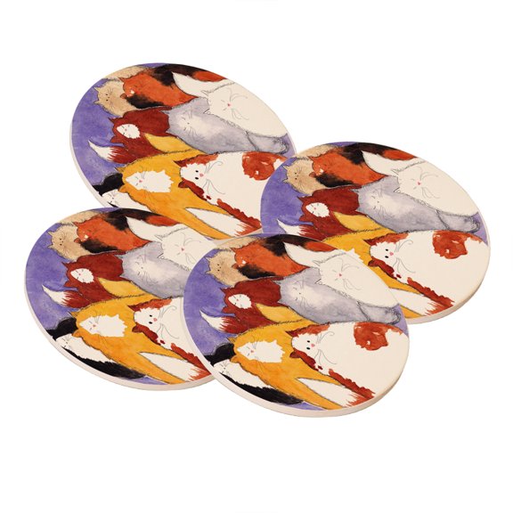 KuzmarK Sandstone Drink Coaster (set of 4) - Eight Colorful Maine Coon Kitties Abstract Cat Art by Denise Every