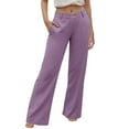 thumbnail image 1 of Pantalones palazzo de cintura alta para mujer - Pierna ancha, bolsillos - Informal/Mezcla de lino - Pantalones de moda - S-XXL, 1 of 5