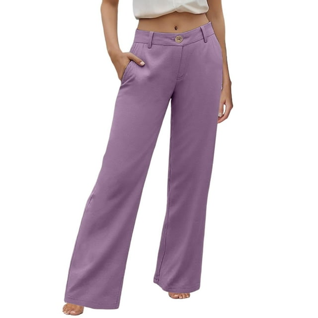Pantalones palazzo de cintura alta para mujer - Pierna ancha, bolsillos - Informal/Mezcla de lino - Pantalones de moda - S-XXL