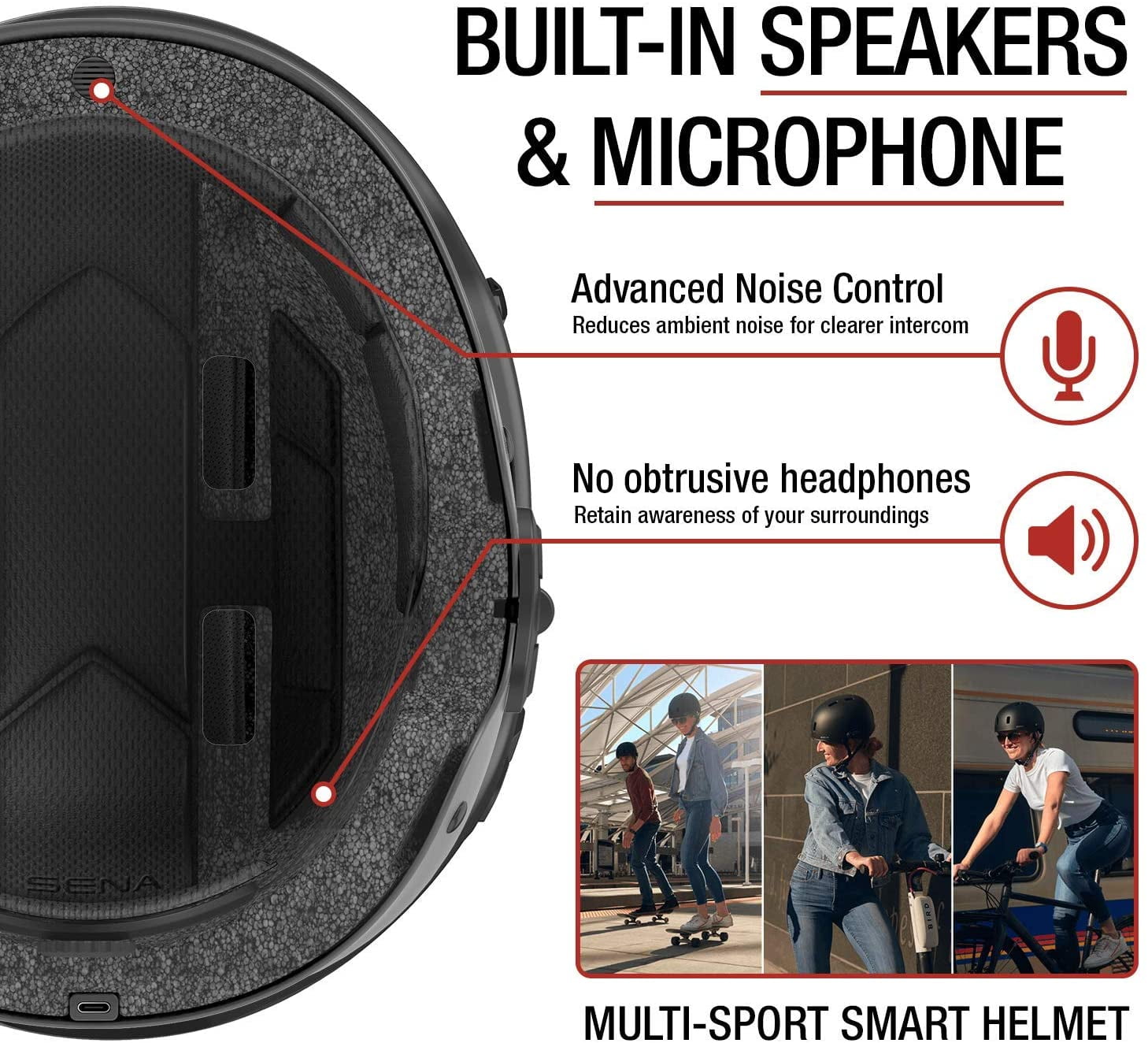 Sena Rumba Multi-Sport Bluetooth Helmet (Matte Black, Large