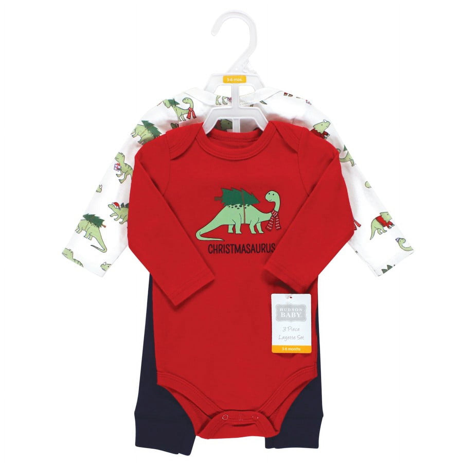 Hudson Baby Infant Boy Long-Sleeve Bodysuits and Pants, Christmasaurus, 0-3 Months