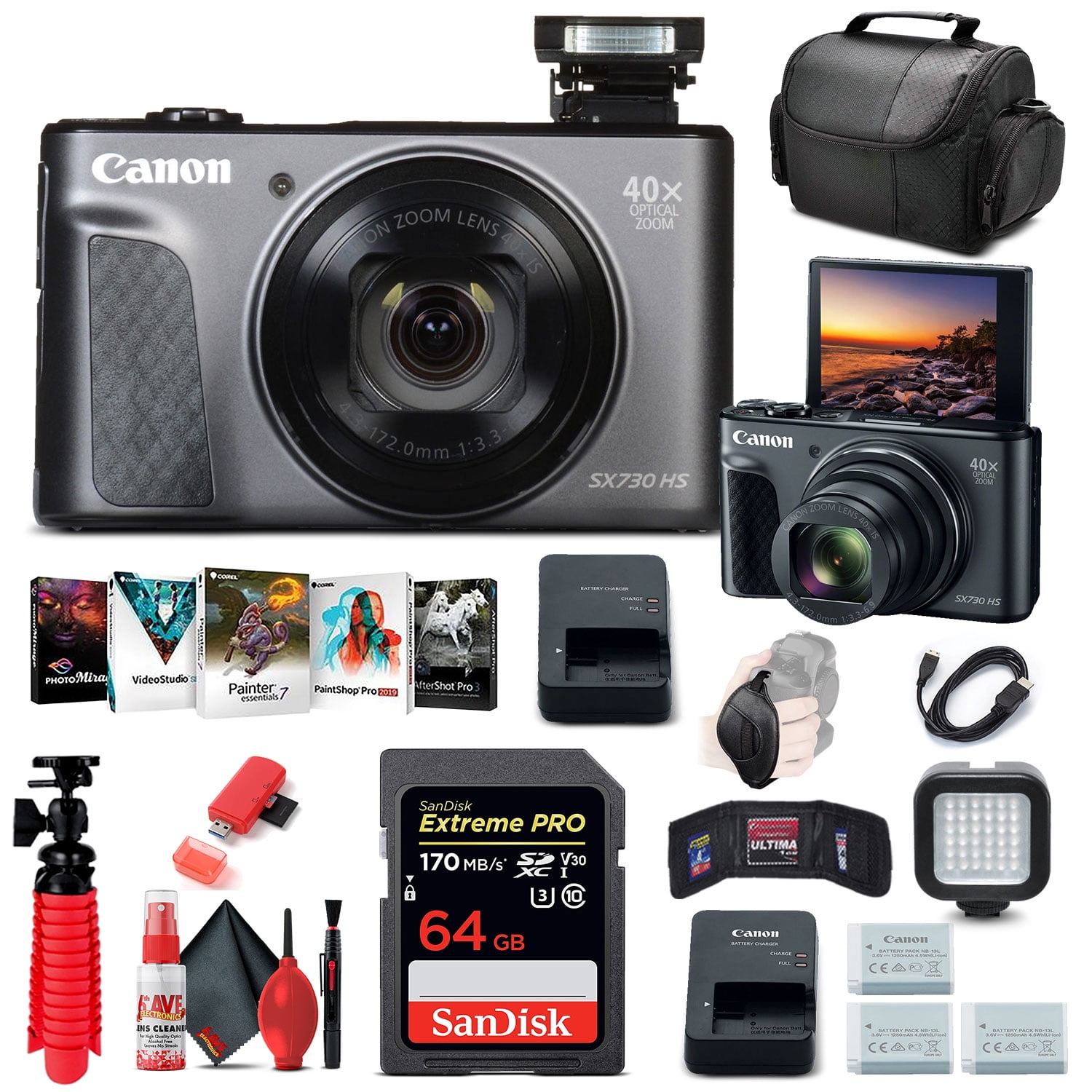 Canon PowerShot SX730 HS Digital Camera (Black) (1791C001) + 64GB