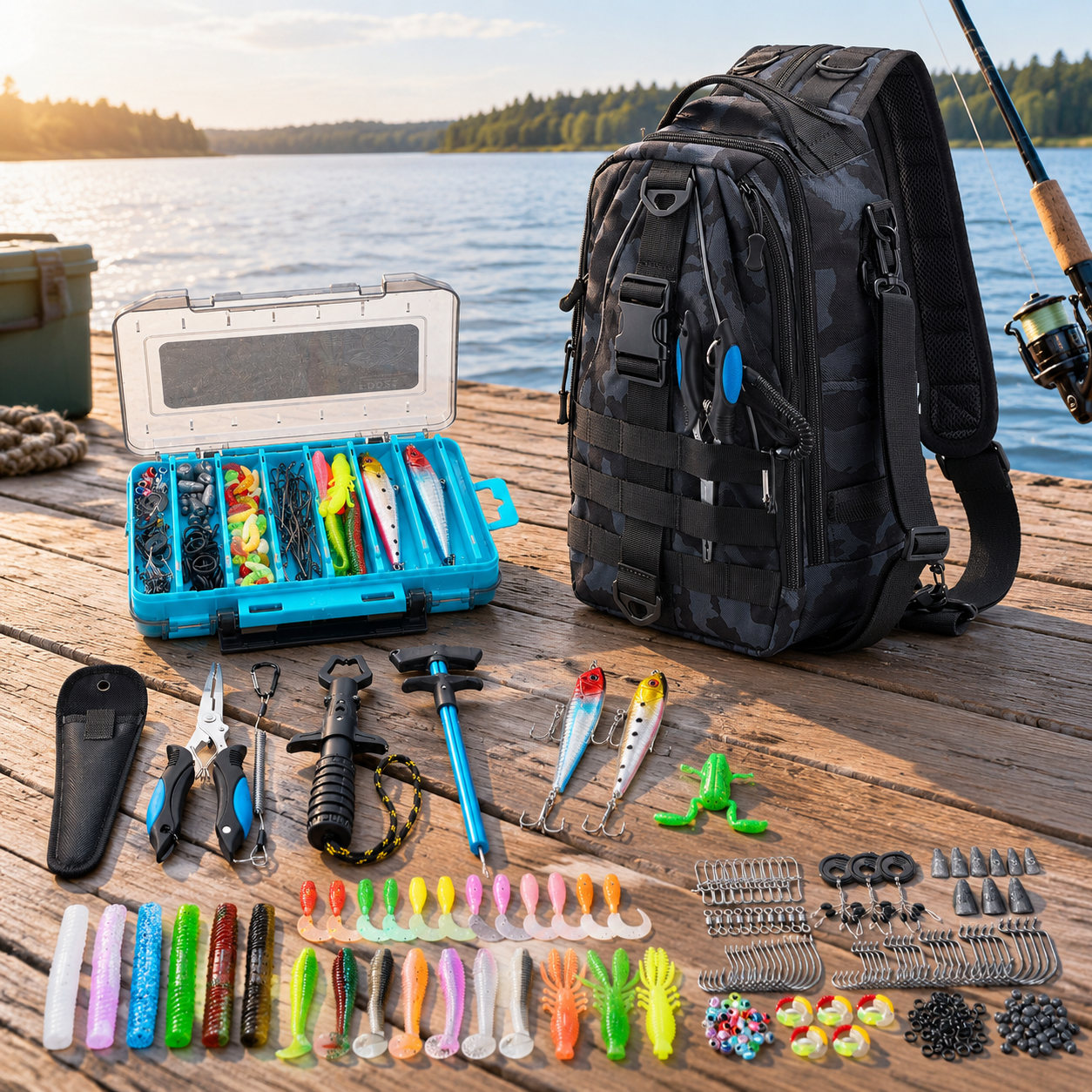 255-Piece Fishing Tackle Kit With Backpack Tackle Box Lures and Tools