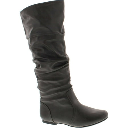 

Qupid Women s Neo144 Leatherette Basic Slouchy Knee High Flat Boot Grey PU 6.5