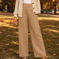 thumbnail image 6 of TEAJOPSUU Womens High Waist Wide Leg Pants Wide Waistband Pleated Trousers with Pockets Business Casual Work Office Wear Khaki, 6 of 9